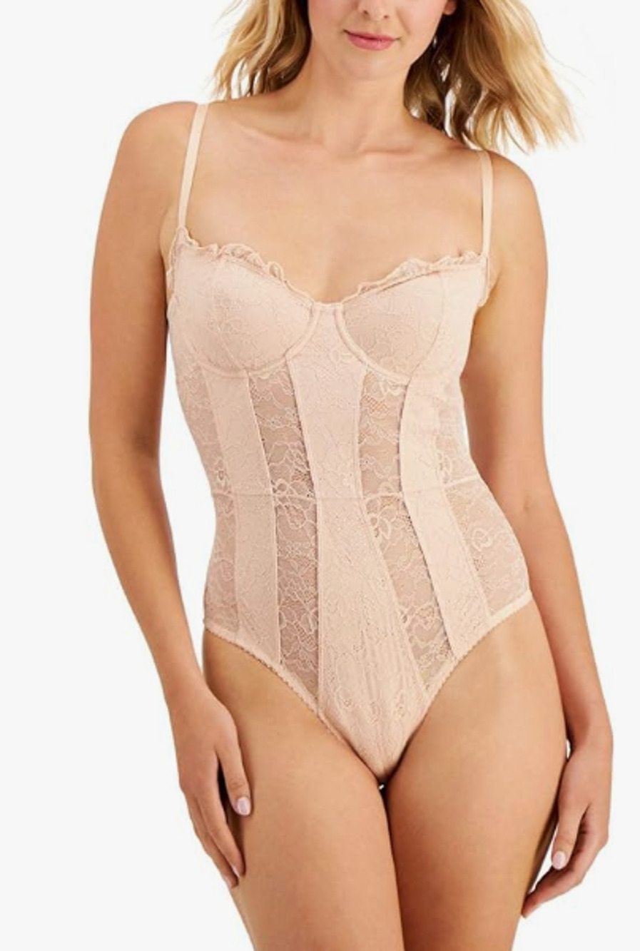 I.N.C. INTERNATIONAL CONCEPTS SOLID LACE CUP BODYSUIT BALLET PINK SIZE MEDIUM